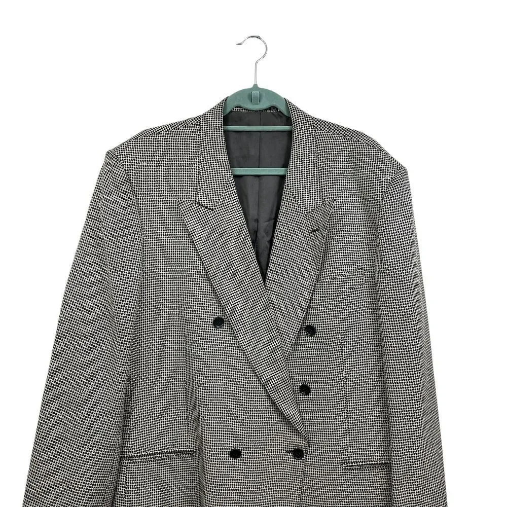 Andrew Fezza Men Houndstooth Blazer Sport Coat Double Breasted Black Cream 42R‎